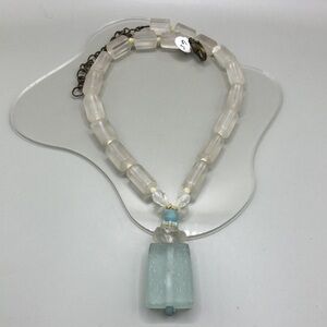 Artisan handcrafted recycled frosted glass statement style boho beaded necklace